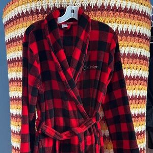 Calvin Klein Red and Black Checkered Robe